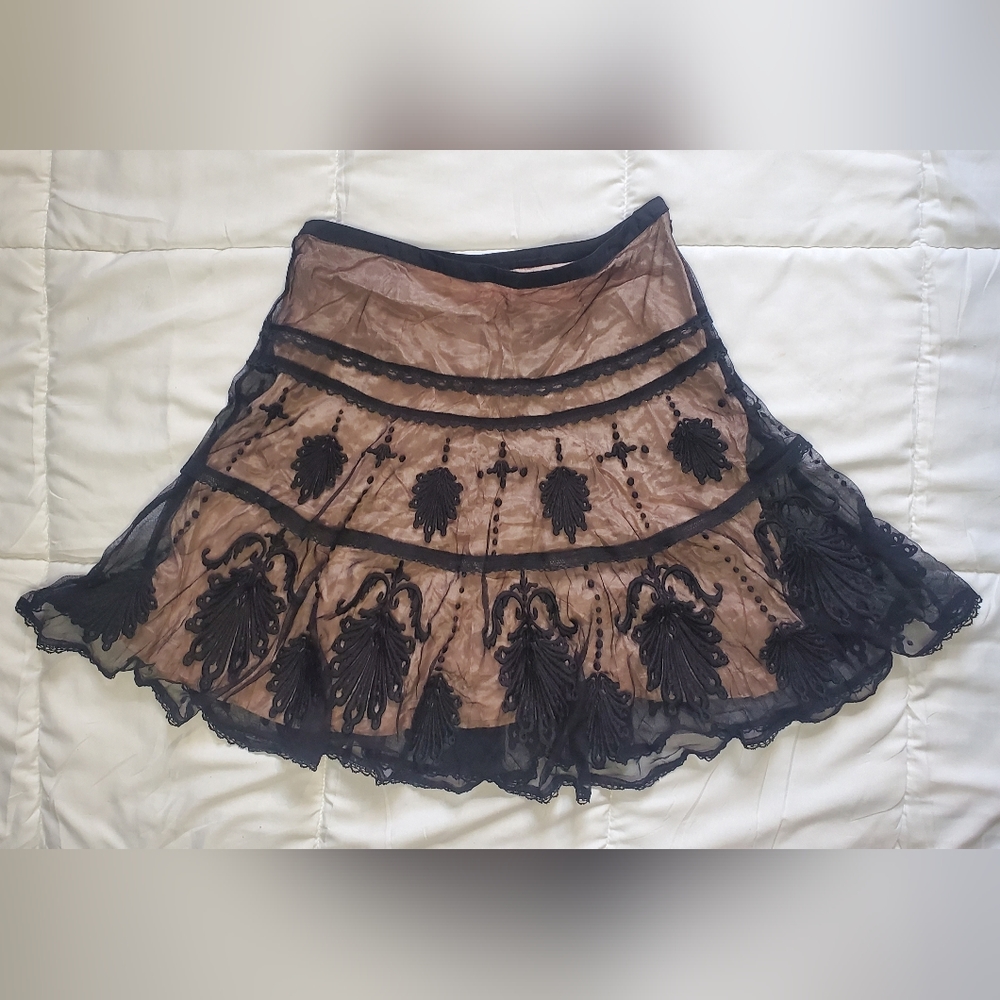 Anthropologie Embroidered Lace Mini Skirt Women's 6 Black WMB007